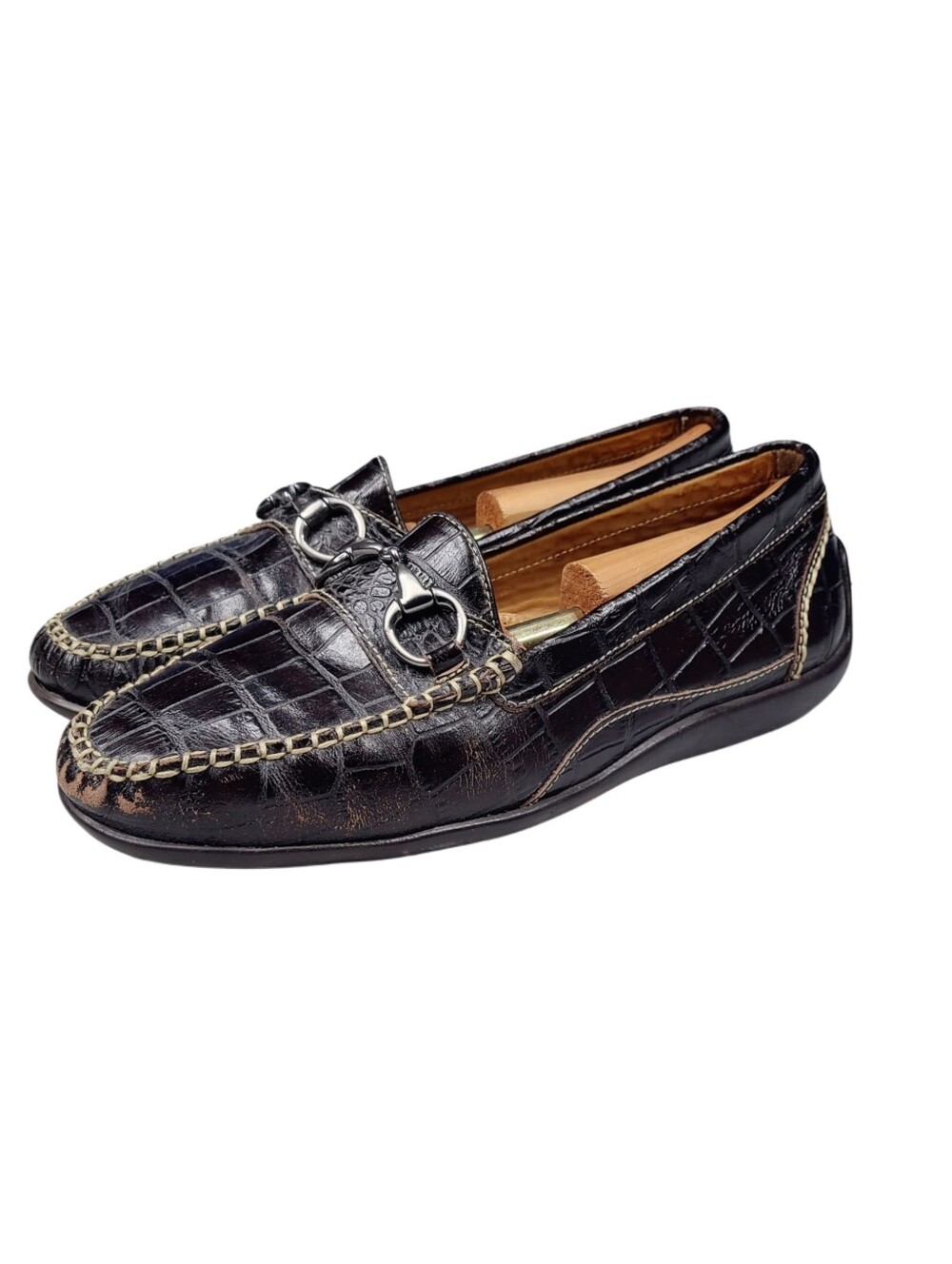 Martin Dingman Brown Croc Embossed Leather Bit Loafer Men’s 9 M Moccasin Shoes